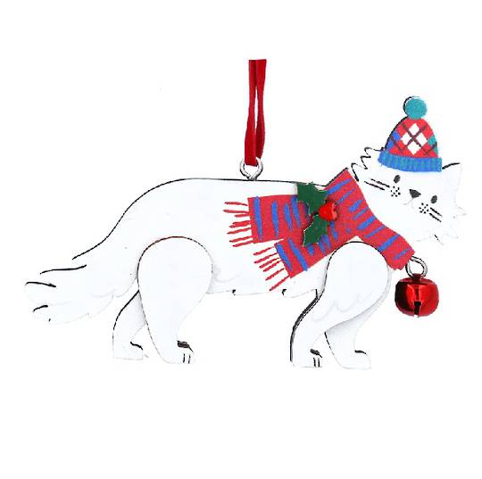 Wood Jolly Xmas White Cat 7cm *ETA Nov